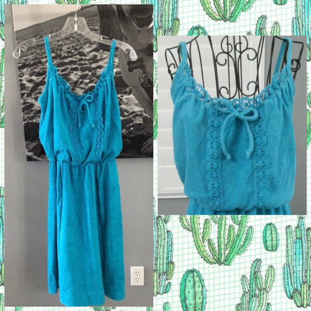 💙 VINTAGE TERRY CLOTH 1980’s ELECTRIC BLUE TOWEL DRESS S/M